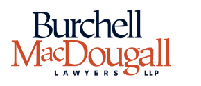 Burchell MacDougall Lawyers LLP logo with black and orange lettering.